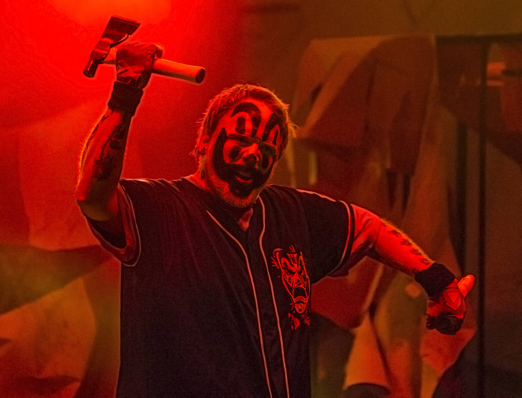 Insane Clown Posse's Shaggy 2 Dope dances with a hatchet in hand during Juggalo Weekend on Saturday, February 17, 2018, at Fremont Country Club, in Las Vegas. Benjamin Hager Las Vegas Review-Journ ...