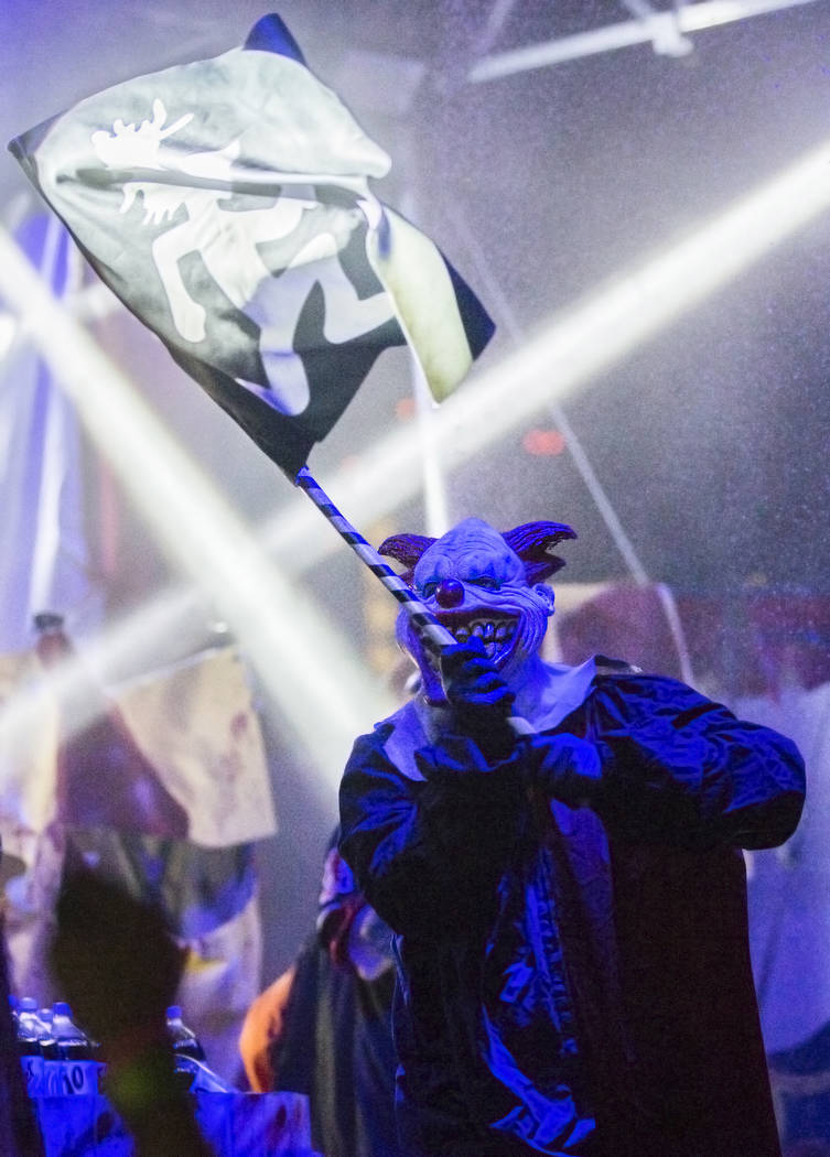 Performers with Insane Clown Posse wave band flags  during Juggalo Weekend on Saturday, February 17, 2018, at Fremont Country Club, in Las Vegas. Benjamin Hager Las Vegas Review-Journal @benjaminh ...