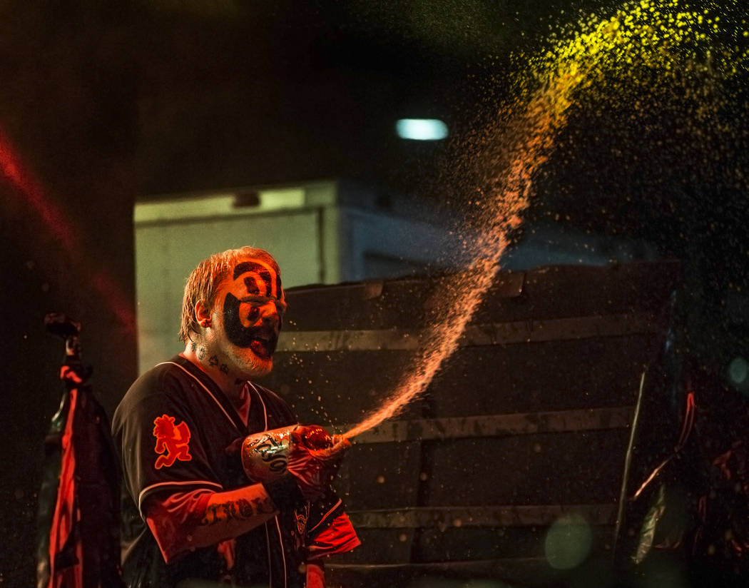 Insane Clown Posse's Shaggy 2 Dope sprays fans with Faygo soda during Juggalo Weekend on Saturday, February 17, 2018, at Fremont Country Club, in Las Vegas. Benjamin Hager Las Vegas Review-Journal ...