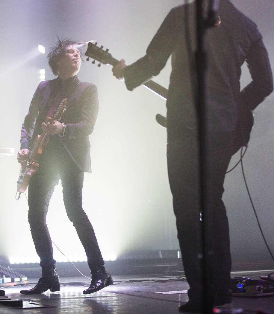 Queens of the Stone Age guitarist Troy Van Leeuwen, left, performs at The Chelsea at The Cosmopolitan of Las Vegas on Friday, Feb. 16, 2018. Chase Stevens Las Vegas Review-Journal @csstevensphoto