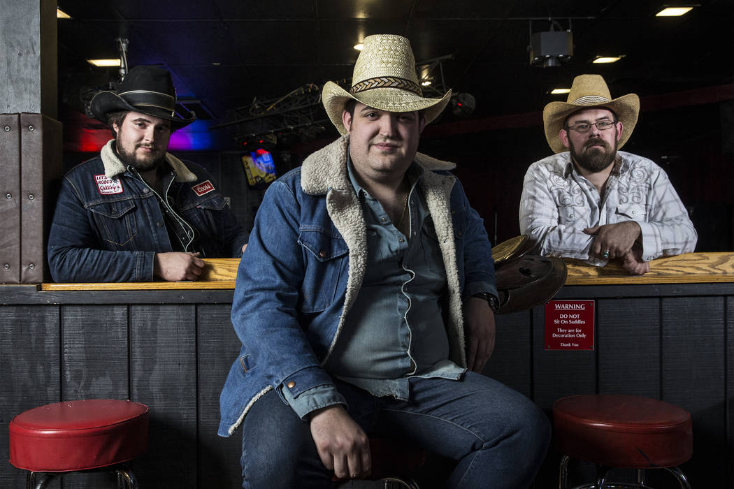 The Reeves Brothers, an ameripolitan country music band from Pahrump, NV. From left: Cole Reeves, Matt Reeves and Kelly Bishop on Wednesday, February 21, 2018, at Saddle N Spurs Saloon, in Las Veg ...