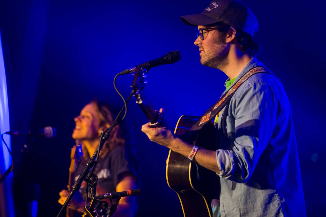 Emily Frantz, left, and Andrew Marlin of Mandolin Orange perform during the first night of the Bender Jamboree music festival at the Plaza in downtown Las Vegas on Thursday, April 12, 2018. Chase ...