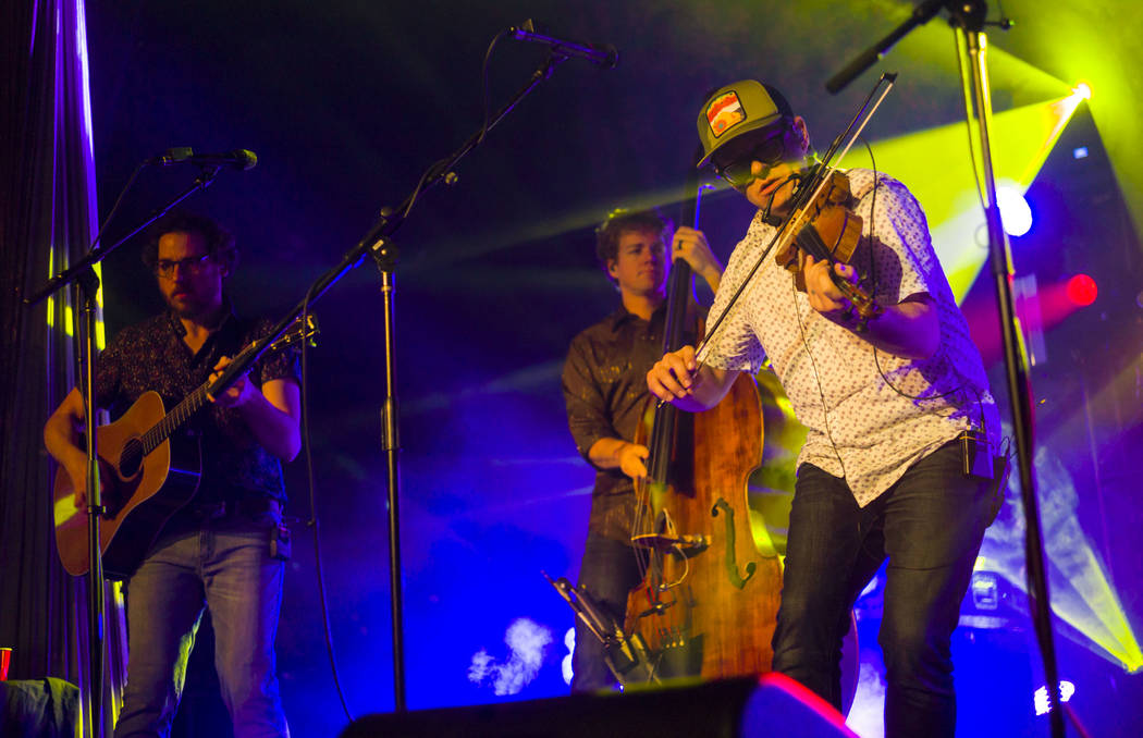 The Infamous Stringdusters perform during the first night of the Bender Jamboree music festival at the Plaza in downtown Las Vegas on Thursday, April 12, 2018. Chase Stevens Las Vegas Review-Journ ...