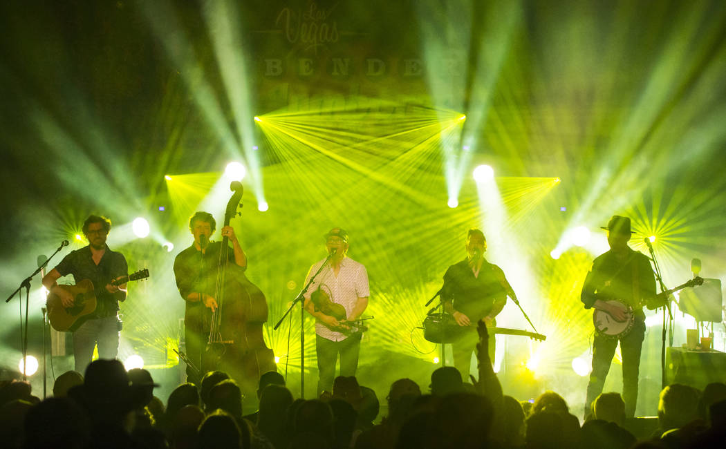 The Infamous Stringdusters perform during the first night of the Bender Jamboree music festival at the Plaza in downtown Las Vegas on Thursday, April 12, 2018. Chase Stevens Las Vegas Review-Journ ...