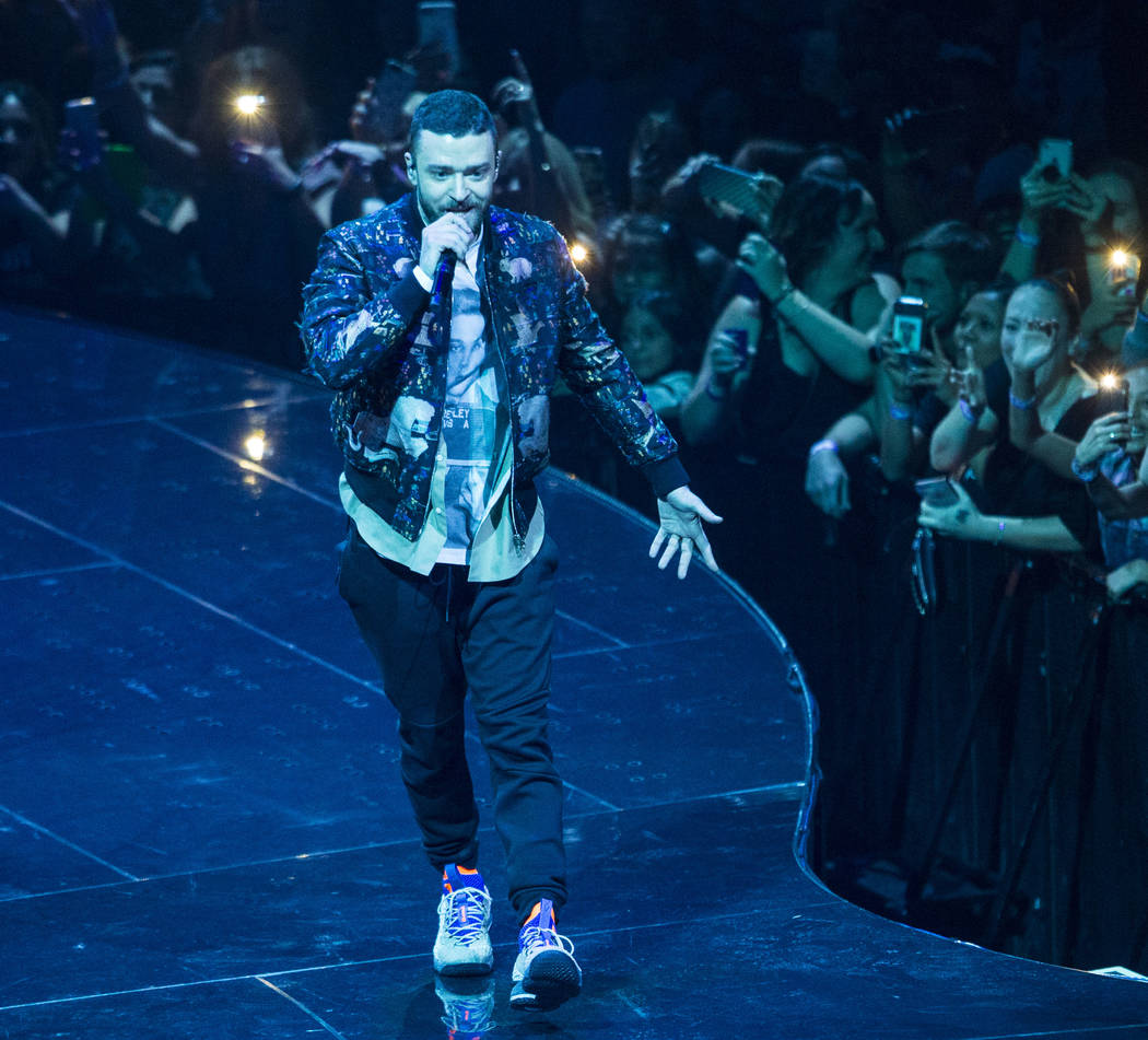 Justin Timberlake performs at T-Mobile Arena in Las Vegas on Saturday, April 14, 2018. Chase Stevens Las Vegas Review-Journal @csstevensphoto