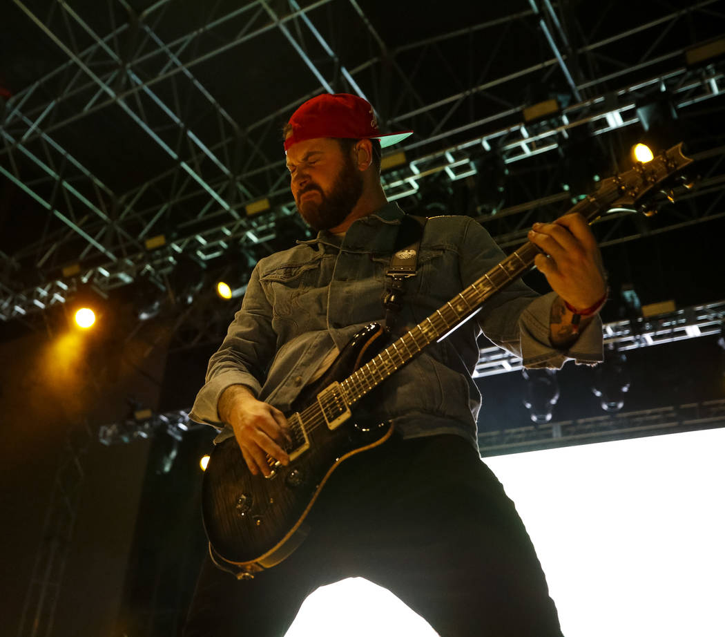 A Day to Remember guitarist Kevin Skaff performs on day one of the second annual Las Rageous rock festival at the Downtown Las Vegas Events Center on Friday, April 20, 2018. Richard Brian Las Vega ...