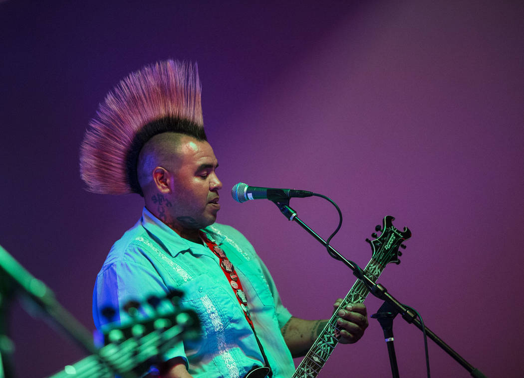Los Carajos guitarist Carlos Acosta performs at Cornish Pasty in downtown Las Vegas on Saturday, April 28, 2018. Chase Stevens Las Vegas Review-Journal @csstevensphoto