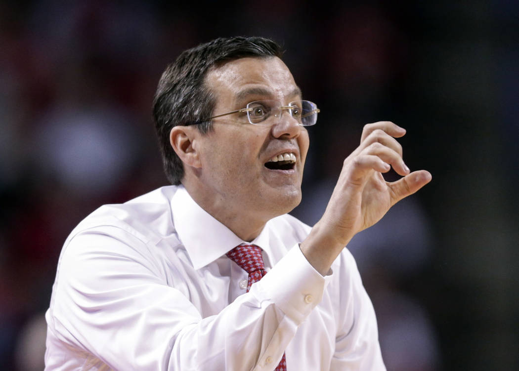 Nebraska coach Tim Miles calls instructions during the first half of the team's NCAA college basketball game against Indiana in Lincoln, Neb., Tuesday, Feb. 20, 2018. (AP Photo/Nati Harnik)