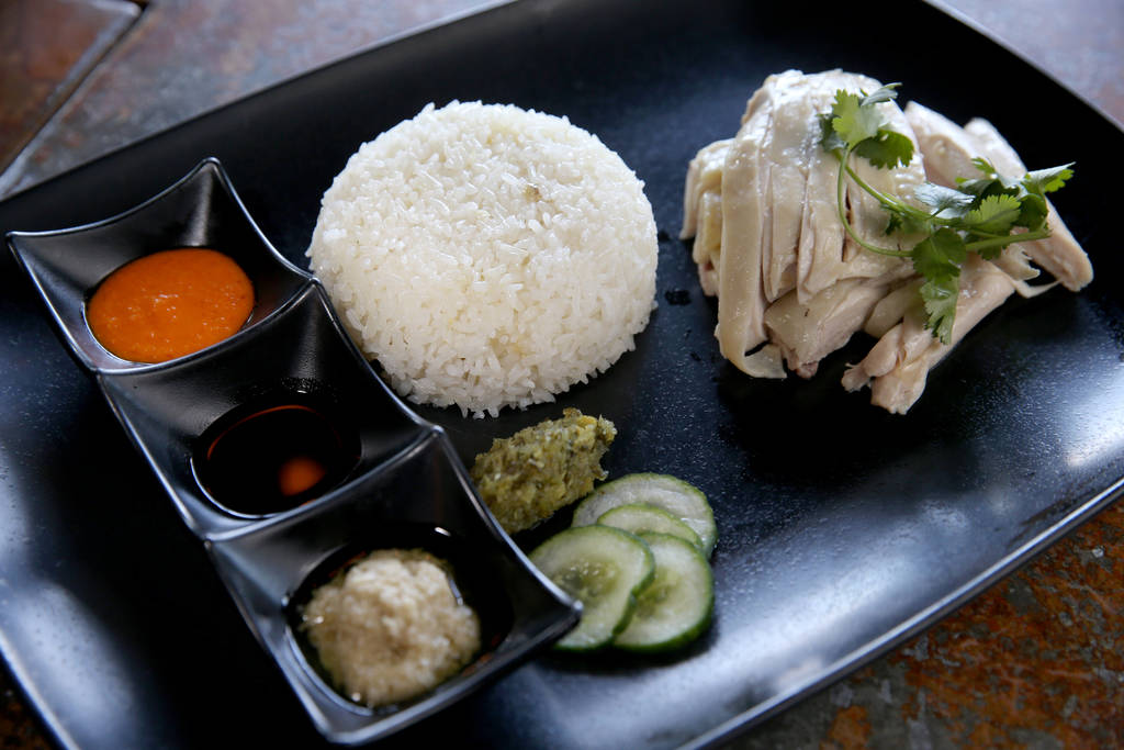 Hainanese Chicken Rice at Flock & Fowl DTLV located inside The Ogden at Ogden Avenue and Las Vegas Boulevard in downtown Las Vegas Saturday, May 26, 2018. K.M. Cannon Las Vegas Review-Journal ...