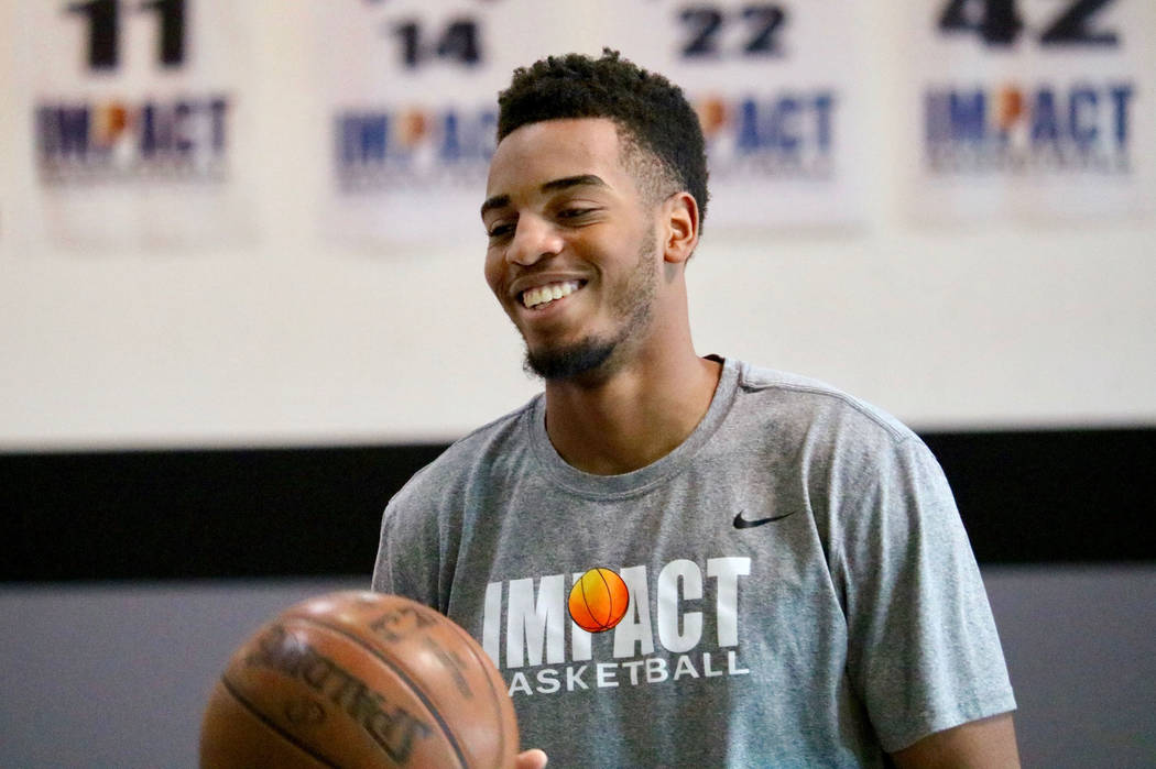 Former Centennial High School basketball star and Oregon Duck Troy Brown Jr. at Impact Basketball in Las Vegas, Wednesday, May 23, 2018. Brown Jr., just returned from the NBA Combine in Chicago, w ...