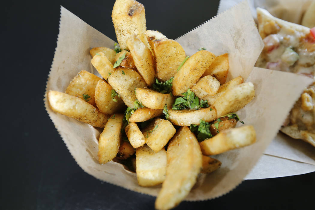 Egyptian Fries is served at Pots in Las Vegas, Thursday, June 7, 2018. Pots is a vegan and vegetarian restaurant, which serves Egyptian cuisine. (Chitose Suzuki/Las Vegas Review-Journal) @chitosephoto