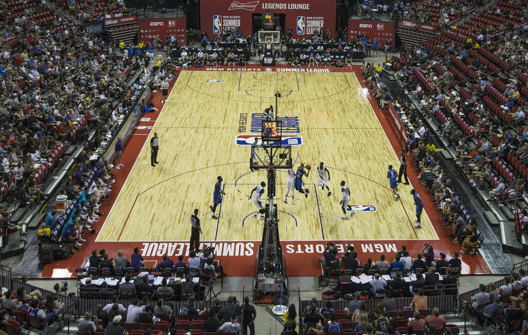 The Charlotte Hornets and the Oklahoma City Thunder play during NBA Summer League on Friday, July 6, 2018, at the Thomas & Mack Center, in Las Vegas. Benjamin Hager Las Vegas Review-Journal @b ...