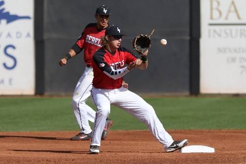UNLV shortstop Bryson Stott covers second base against Fresno State on March 3 at Wilson Stadium. Photo of courtesy of UNLV Athletics.