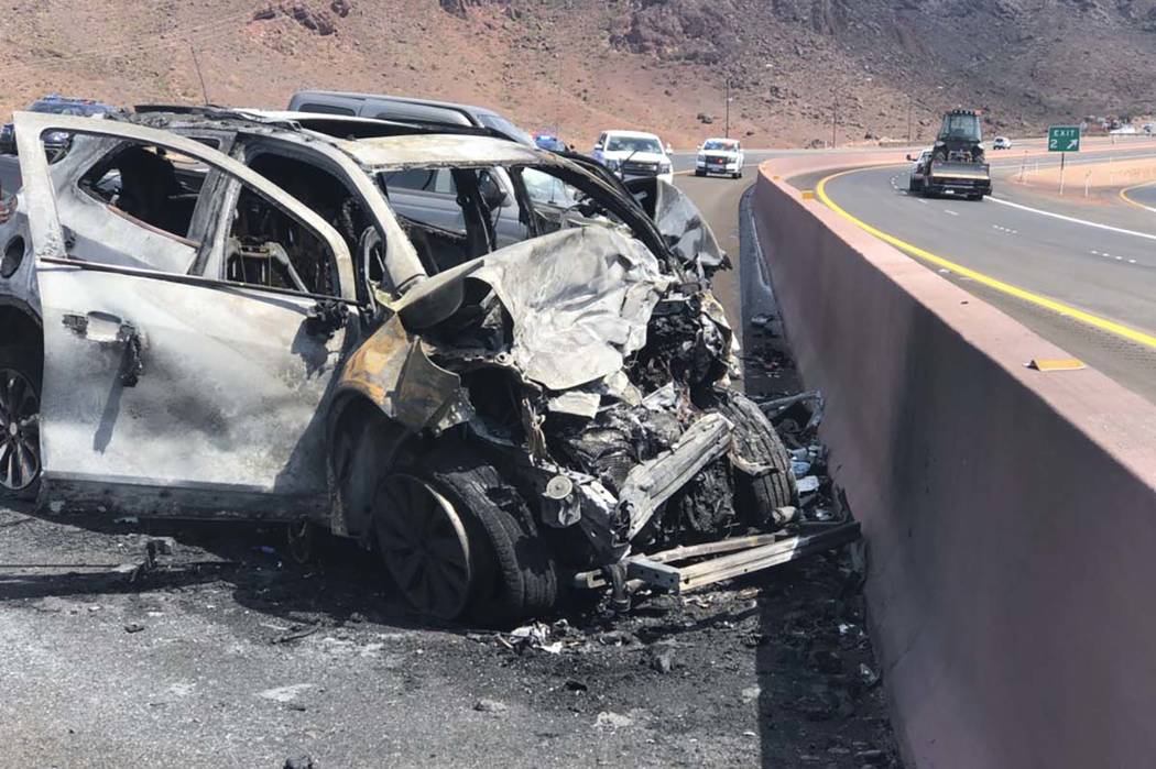 The Nevada Highway Patrol reported that one person was killed in a crash on the newly opened Interstate 11, close to the junction with U.S. Highway 93, near Boulder City, Tuesday, Aug. 14, 2018. ( ...