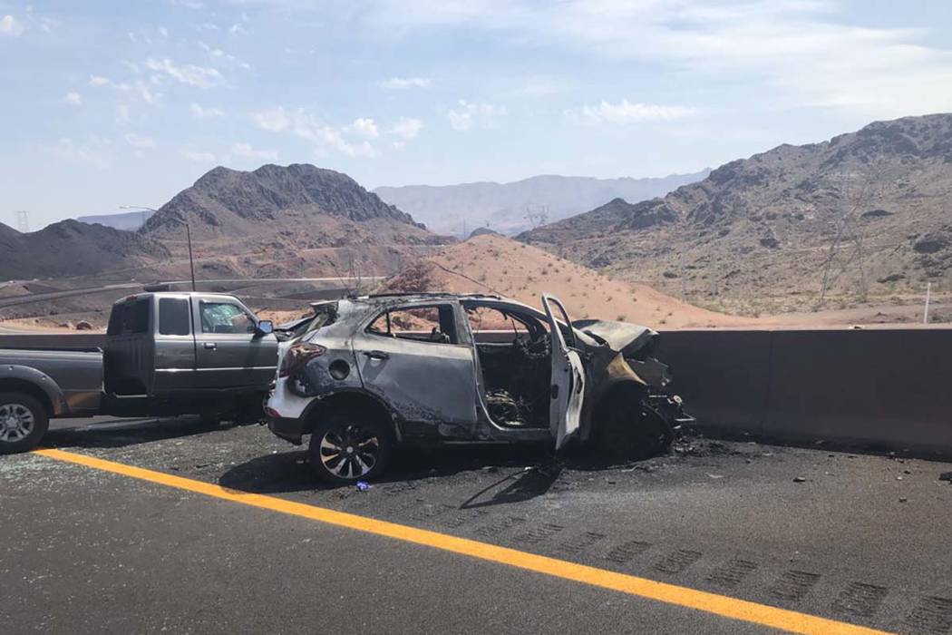 The Nevada Highway Patrol reported that one person was killed in a crash on the newly opened Interstate 11, close to the junction with U.S. Highway 93, near Boulder City, Tuesday, Aug. 14, 2018. ( ...