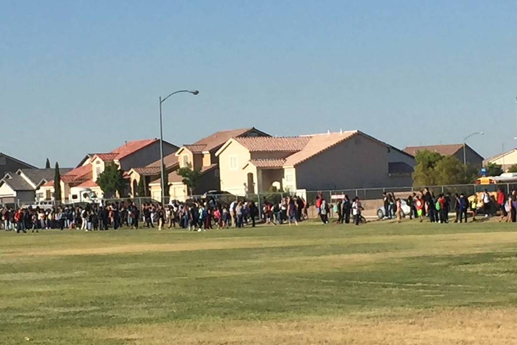 Students and staff at Swainston Middle School in North Las Vegas were evacuated from the building after a reported gas leak Friday morning, Aug. 17, 2018. (Special to Las Vegas Review-Journal)