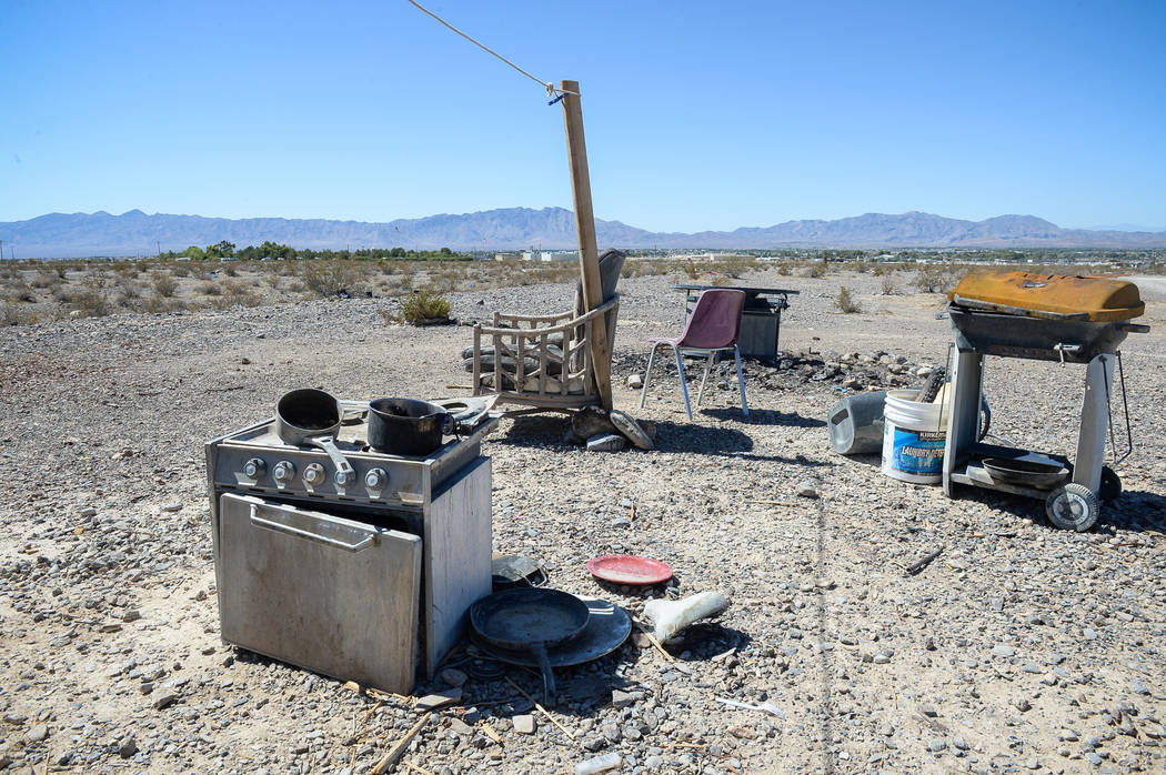 Larger items such as grills and stoves remain on the property behind the Nugget Hotel and Casin ...