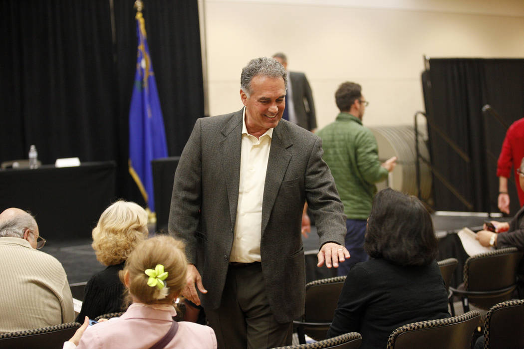 Danny Tarkanian, a Republican candidate for the 3rd Congressional District, greets attendees at Education Matters, a forum to discuss K-12 issues and school choice, at the East Las Vegas Community ...