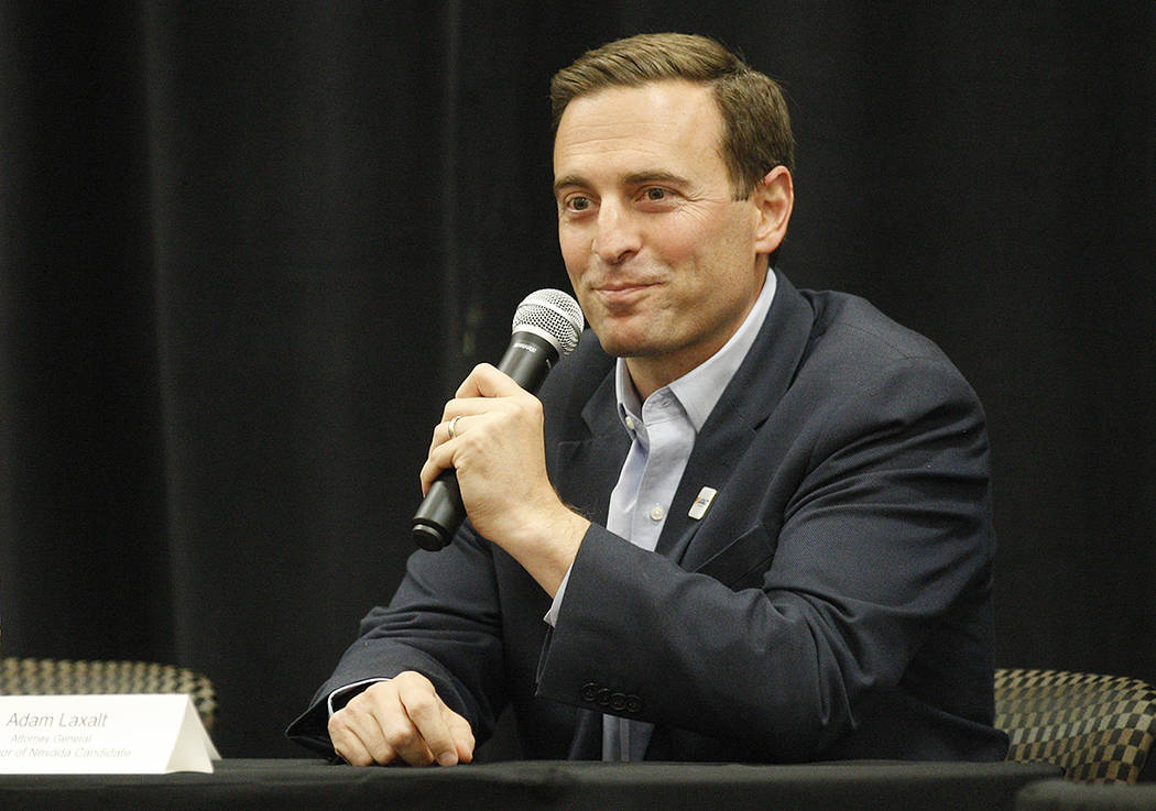 Adam Laxalt, Republican candidate for governor, speaks at Education Matters, a forum to discuss K-12 issues and school choice, at the East Las Vegas Community Center in Las Vegas, Tuesday, Oct. 16 ...