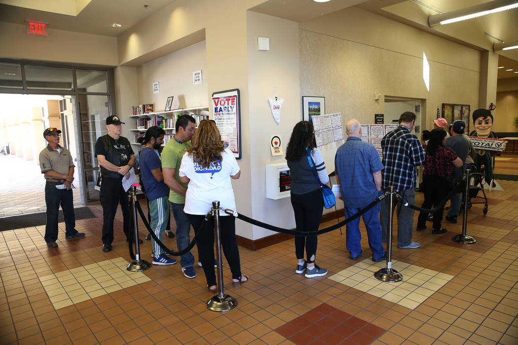 People wait in line to vote at the East Las Vegas Community Center in Las Vegas, Saturday, Oct. 20, 2018. Erik Verduzco Las Vegas Review-Journal @Erik_Verduzco