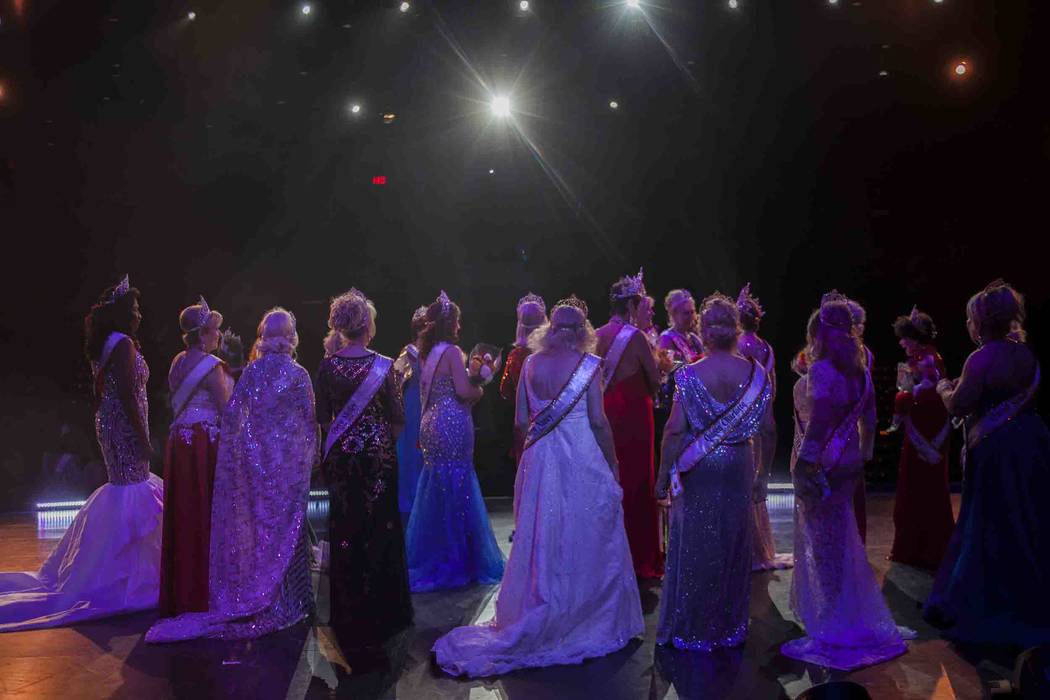 The winning and runner-up queens wait on stage for photos at the Miss Senior Universe Pageant at the Fabulous Saxe Theatre in Las Vegas, Saturday, Nov. 3, 2018. Rachel Aston Las Vegas Review-Journ ...
