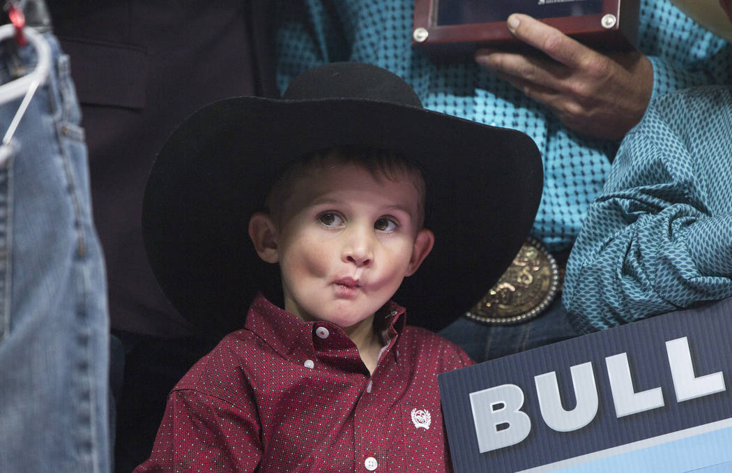 Bull riding fans watch the trophy presentation during the Professional Bull Riders World Finals on Sunday, November 11, 2018, at T-Mobile Arena, in Las Vegas. Benjamin Hager Las Vegas Review-Journal