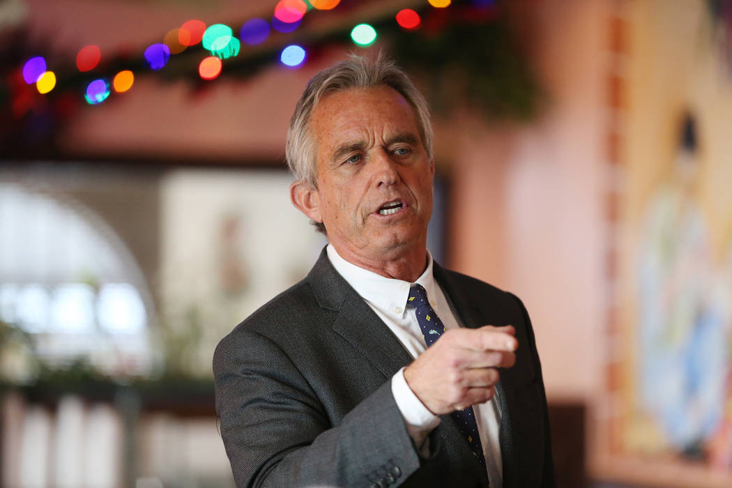 Bobby Kennedy Jr., Waterkeeper Alliance president, speaks during a kick-off event for the Las Vegas affiliate chapter of the Colorado Riverkeeper, at Doña Maria Tamales restaurant in Las Vega ...