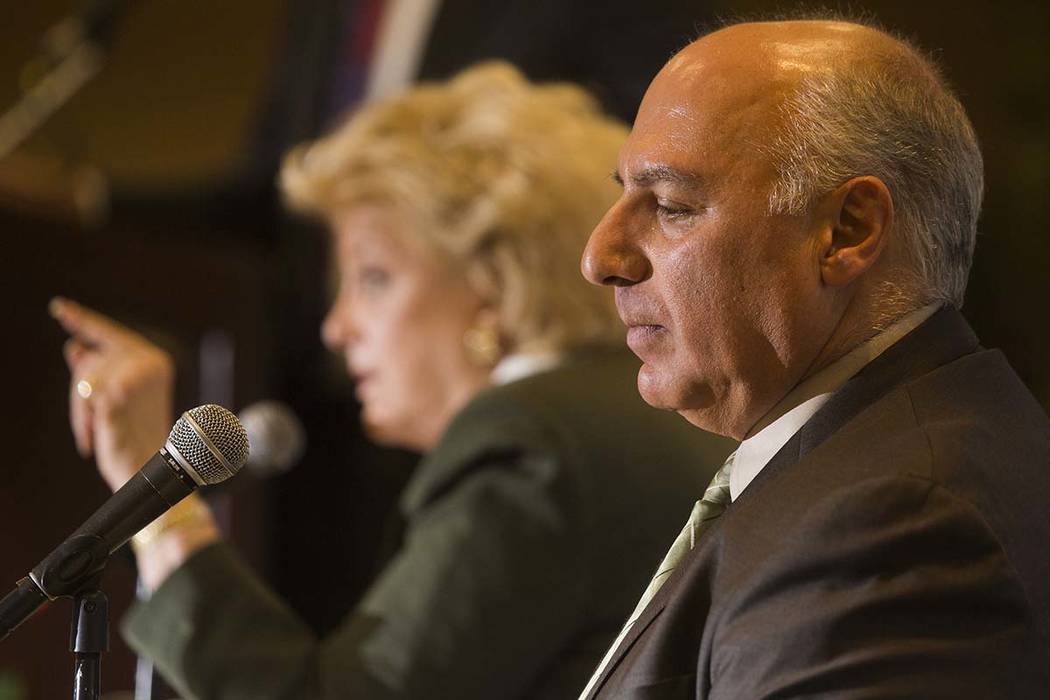 Mayor Carolyn Goodman, left, and Councilman Stavros Anthony appear together at an event on Thursday, March 19, 2015. (Jeff Scheid/Las Vegas Review-Journal)
