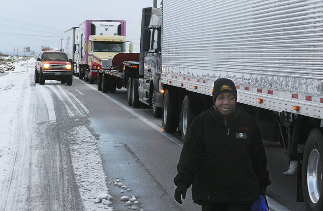 Cora Anderson, a food server at Whiskey Pete's casino, walks a half mile to work after Intersta ...