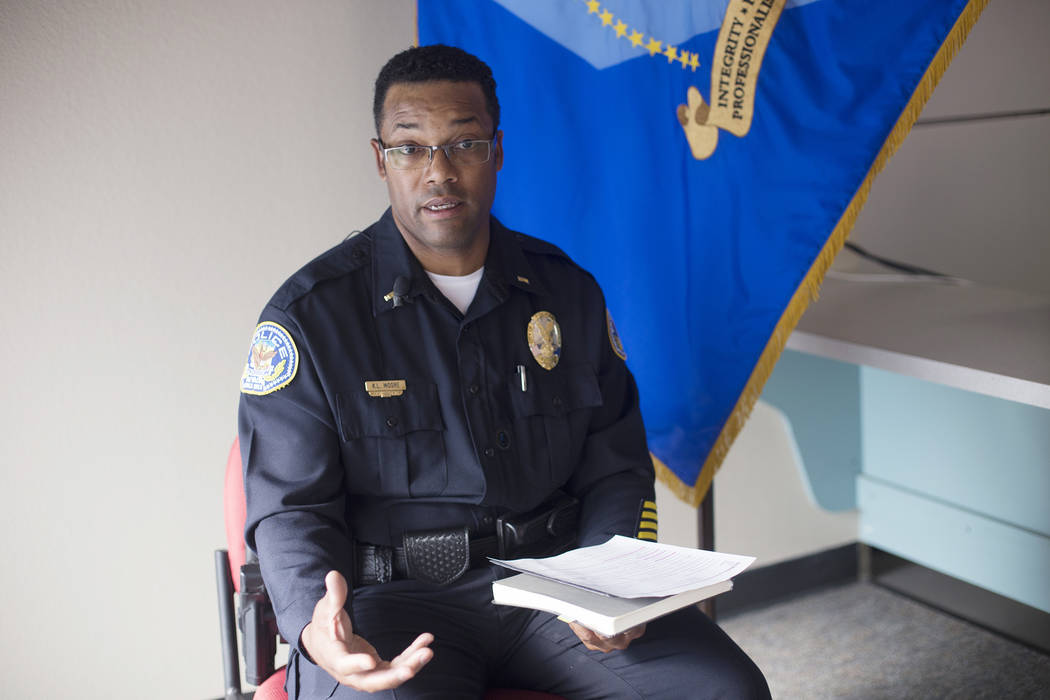 Henderson police Lt. Kirk Moore speaks to the Las Vegas Review-Journal in Henderson on Thursday ...