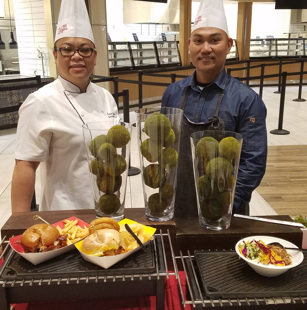 Centerplate executive chef Kristine Waymer and executive sous chef Ronnie Simon show off some of their new menu creations for this year's CES attendees on Dec. 20, 2018, at Aces, one of the Las Ve ...