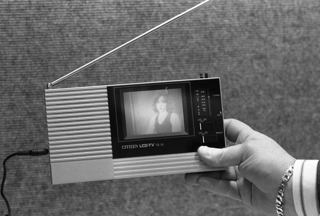 A personal TV — a Citizen LCD-TV TB 20 — is on display at the 1987 CES show at the Las Vegas Convention Center. (Jim Laurie/Las Vegas Review-Journal)