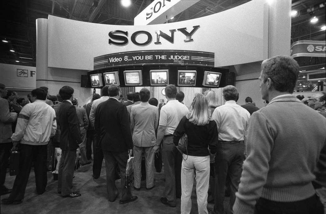 Sony's booth at the 1987 CES show proclaims, "Video 8 ... You Be the Judge" at the Las Vegas Convention Center. (Jim Laurie/Las Vegas Review-Journal)