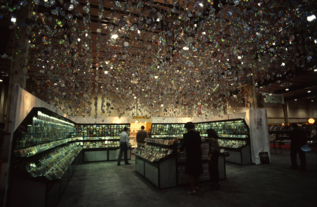 By 1987, compact discs were big at the Consumer Electronics Show at the Las Vegas Convention Center. This display featured hundreds of CDs hung from the ceiling. (Jim Laurie/Las Vegas Review-Journal)