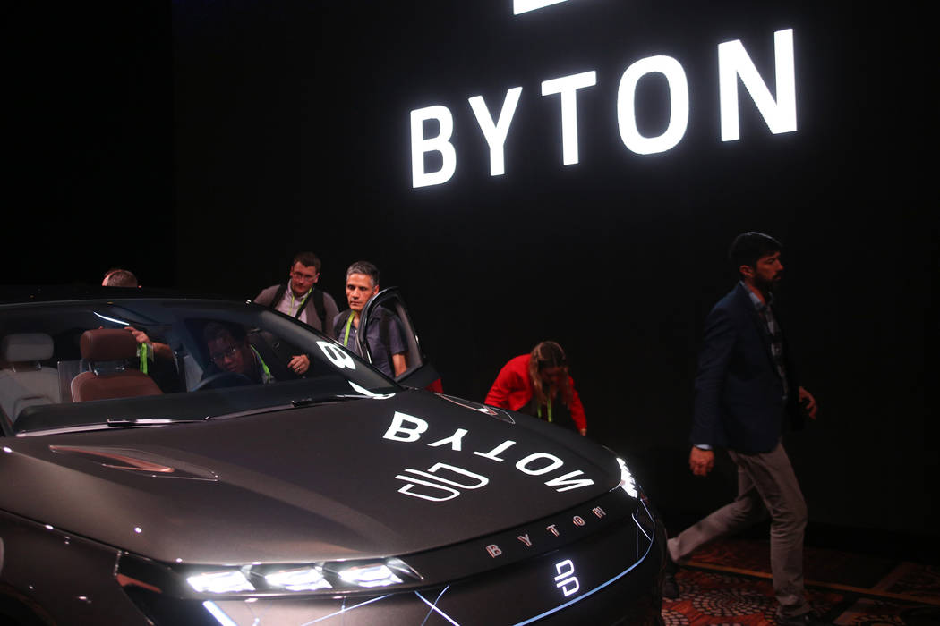 A Byton fully electric M-Byte SUV at a CES event for media prefacing the tech mega-conference at Mandalay Bay in Las Vegas, Sunday, Jan. 6, 2019. Rachel Aston Las Vegas Review-Journal @rookie__rae