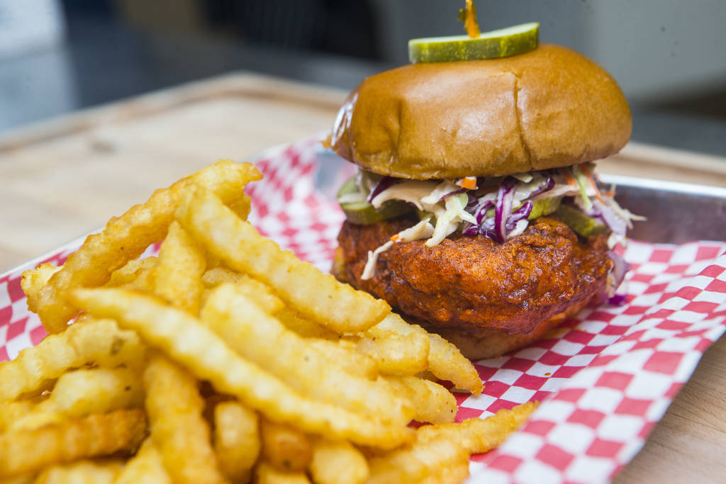 Hot chicken sandwich by Hattie B's at The Cosmopolitan of Las Vegas in Las Vegas on Friday, Aug. 24, 2018. Hattie B's will be one of 6 locations opening as part of the Block 16 Urban Eatery & ...