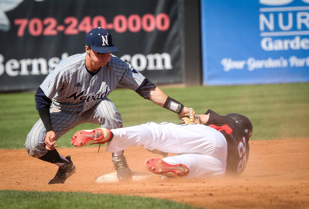 Dillon Johnson, shown sliding last month, had two hits and drove in two runs for UNLV in its 7- ...