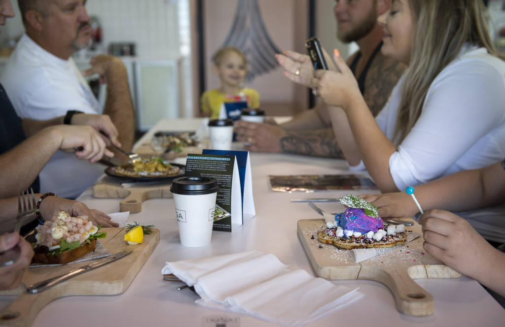 Customers eat at Saga Pastry + Sandwich in Las Vegas, Sunday, April 7, 2019. (Caroline Brehman/ ...