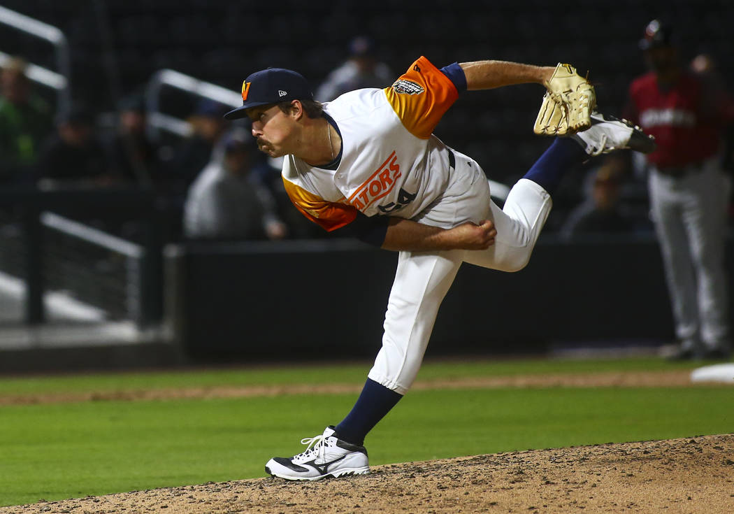 Las Vegas Aviators pitcher Daniel Mengden (54) throws to Sacramento during the sixth inning of ...