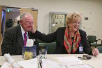 Mayor Carolyn Goodman files for her third term as mayor next to her husband Oscar Goodman at Ci ...