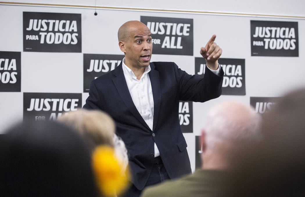 Democratic presidential candidate Sen. Cory Booker, D-N.J., speaks to the Young Democrats of UN ...