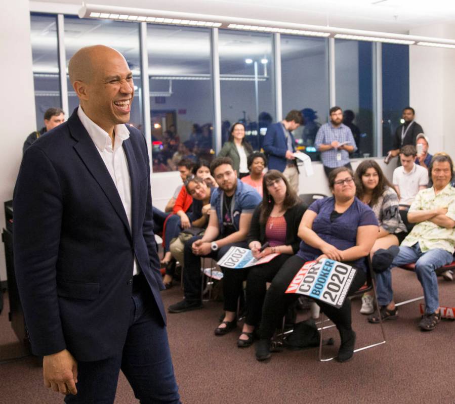 Democratic presidential candidate Sen. Cory Booker, D-N.J., speaks to the Young Democrats of UN ...