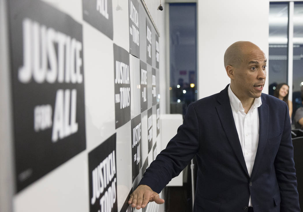 Democratic presidential candidate Sen. Cory Booker, D-N.J., speaks to the Young Democrats of UN ...