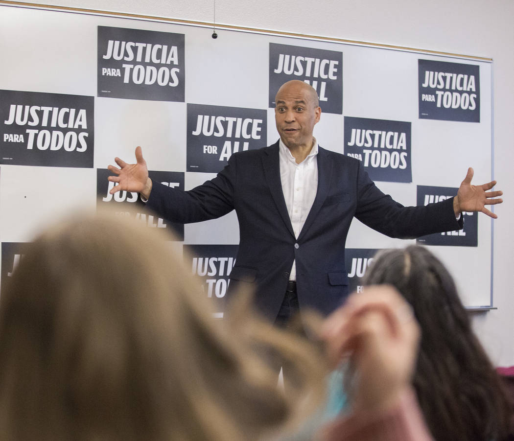 Democratic presidential candidate Sen. Cory Booker, D-N.J., speaks to the Young Democrats of UN ...