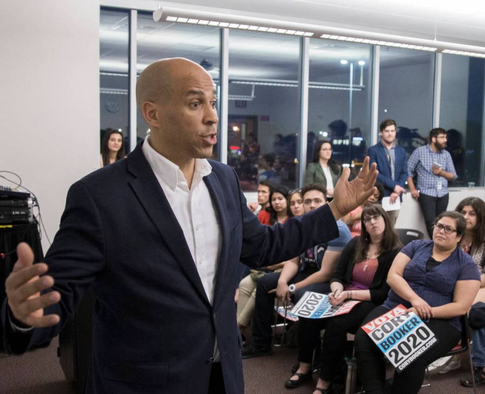 Democratic presidential candidate Sen. Cory Booker, D-N.J., speaks to the Young Democrats of UN ...