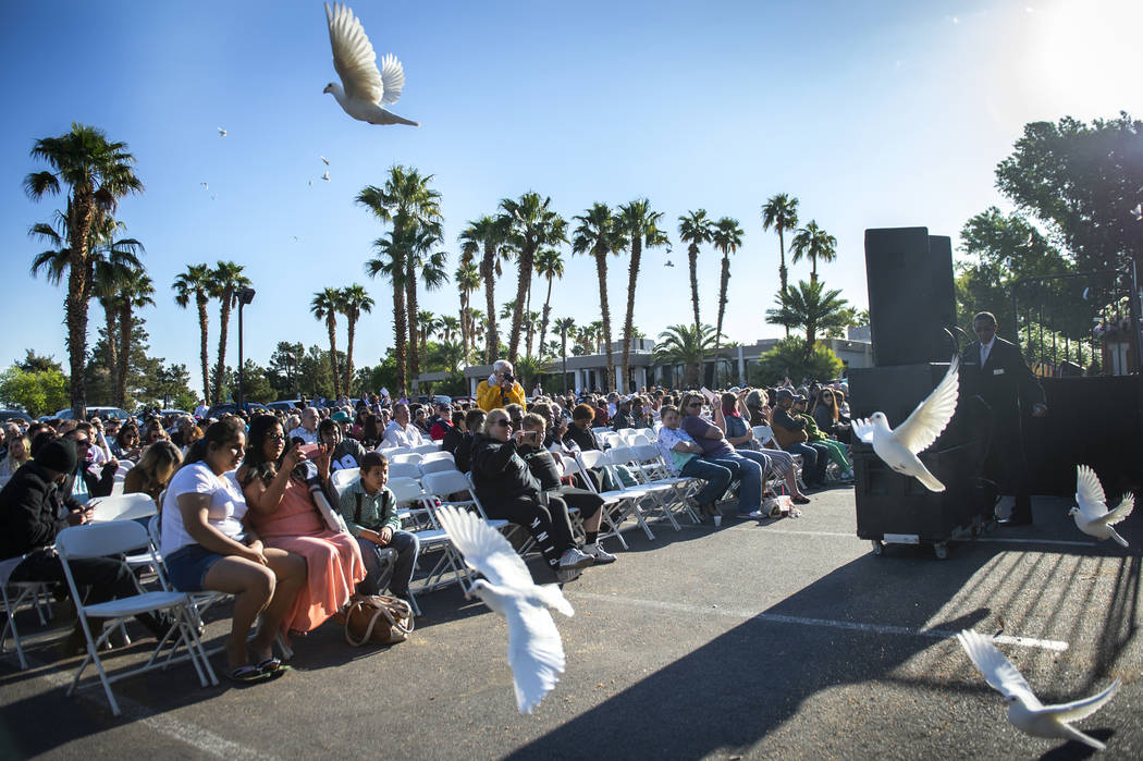 Doves are released during the song "You Raise Me Up" during a sunrise Easter service ...