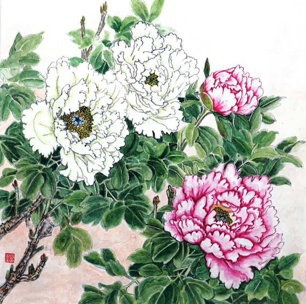 "Peony" by James and Christine Kim, who are exhibiting traditional Korean brush and ink paintin ...