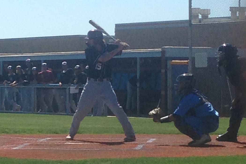 Desert Oasis' Campbell Holt waits on a pitch during Saturday's baseball game at Centennial High ...