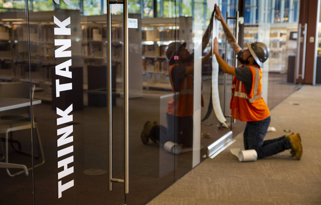 One of the many study areas is nearly complete at the new East Las Vegas Library, Las Vegas-Cla ...