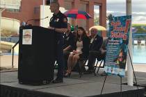 Henderson Fire Chief Shawn White speaks at the 2018 Safe Pools Rule! launch. (Henderson Profess ...